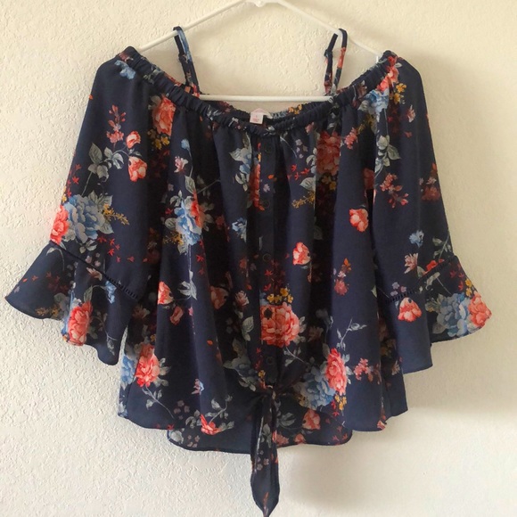 Xhilaration Tops - Blue floral off the shoulder top
